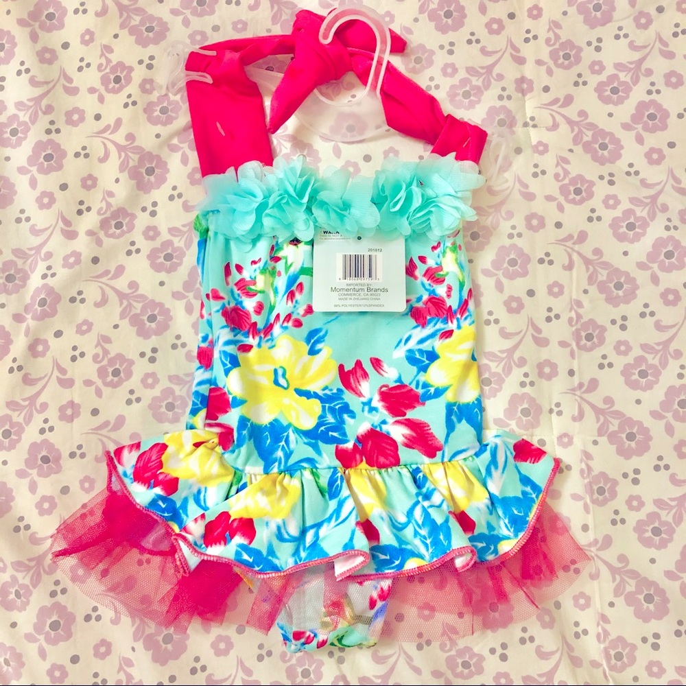 12, 24 months baby girl bathing suit mint gree